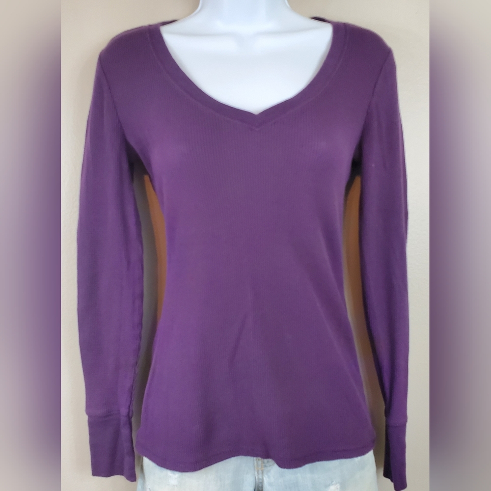 OP Purple Deep V-Neck Long Sleeve Thermal Shirt